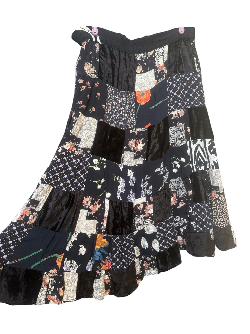 Bohemian Black Patchwork Floral Maxi Skirt poppy